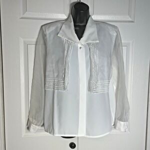 Vintage Jordan Button Up Shirt Women 12 Cream 80s Lace Detail Whimsical Blouse